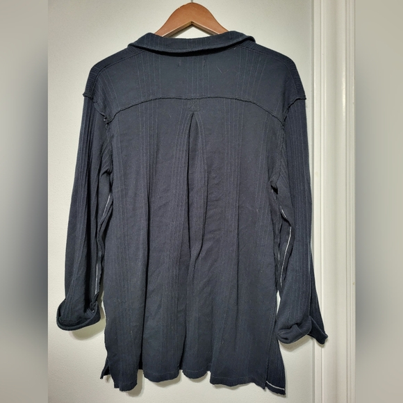 We The Free FP Annie Ribbed Collared Oversized Navy Blue Pullover Top Size Large - Picture 6 of 8